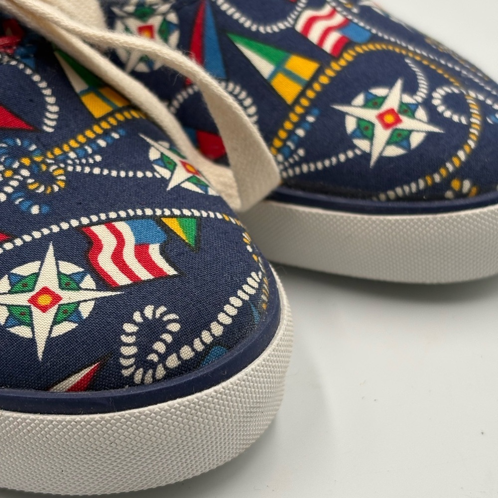 Vintage Liz Claiborne Nautical Canvas Sneakers Navy Blue Womens Size 7M - Picture 2 of 12